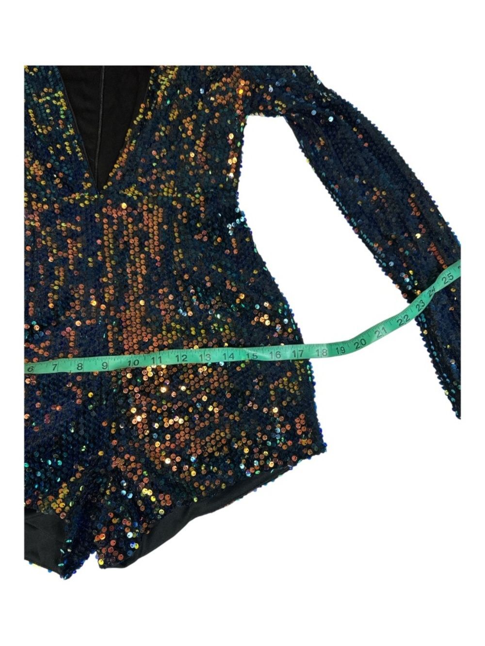 Sequin Romper Small Multicolor Deep V Long Sleeve Party - Picture 8 of 11
